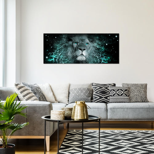 Runa Art Wandbild Afrika Löwe 1 Teilig 100 x 40 cm Modern Bild auf Vlies Leinwand Abstrakt Tiere Wohnzimmer Schlafzimmer Schwarz Gold 040712a