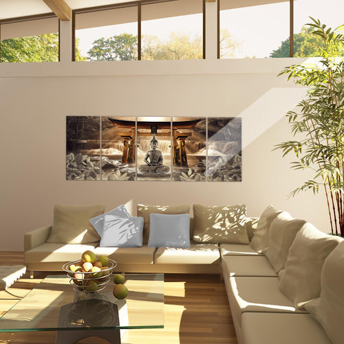 Runa Art Wandbild XXL Feng Shui Buddha Wohnzimmer Schlafzimmer 200 x 80 cm Grün Braun 5 Teilig - Made in Germany - 036455a