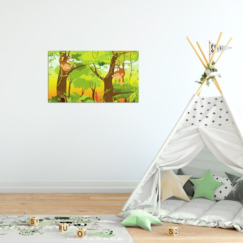 Runa Art Bild Kinderzimmer Wald Modern Wandbilder Babyzimmer Spielzimmer 1 Teilig - Made In Germany - Waldtiere Grün Flur 001815c