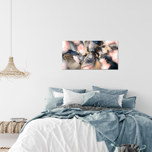 Runa Art Bild Abstrakt Modern Wandbilder Wohnzimmer Schlafzimmer 1 Teilig - Made In Germany - Pastel blau rosa Gold Flur 043815a
