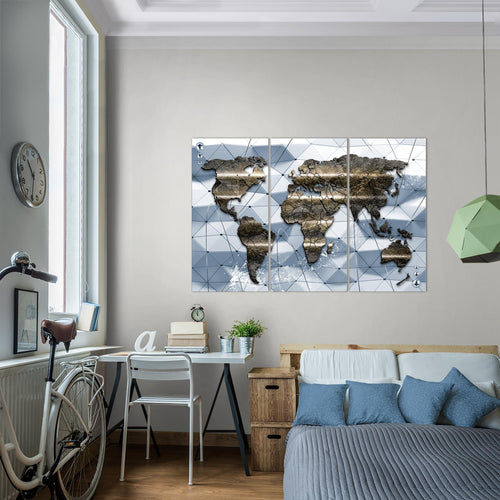 Runa Art Wandbilder Weltkarte Bild XXL Büro Wohnzimmer Grau 3D Effekt 120 x 80 cm 3 Teilig 005231c