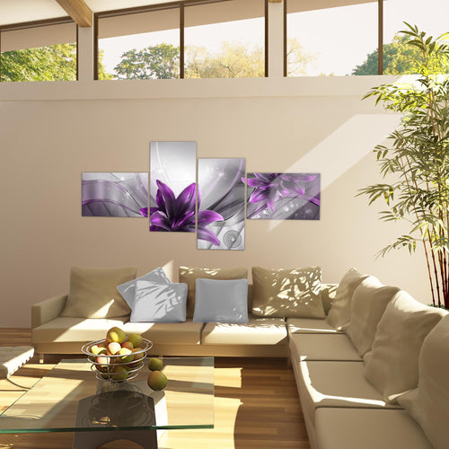Runa Art Bild Modern Blumen Lilien - Made in Germany - Wandbilder Abstrakt Grau Blau 4 Teilig 036842c