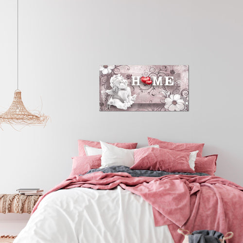 Runa Art Bild Engel Vintage Modern Wandbilder Wohnzimmer Schlafzimmer 1 Teilig - Made In Germany - Blumen Grau Rot Flur 030815c