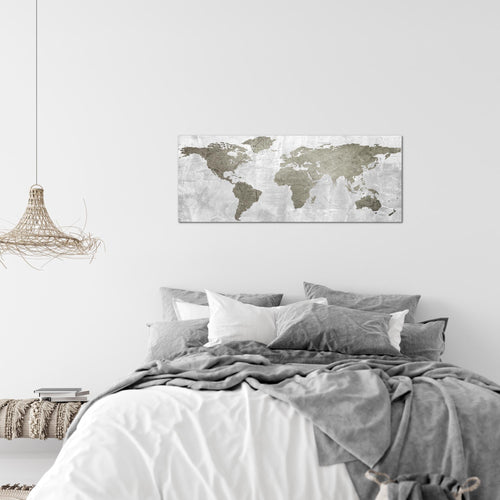 Runa Art Wandbild Weltkarte 1 Teilig 100 x 40 cm Modern Bild auf Vlies Leinwand Kontinente Stein Büro Wohnzimmer Braun 104312b