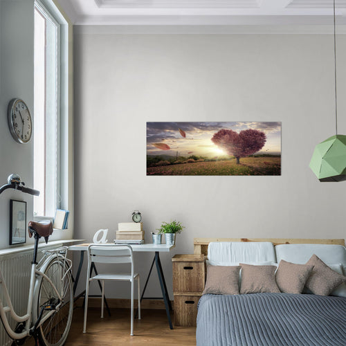Runa Art Wandbild Herbst Baum Herz 1 Teilig 100 x 40 cm Modern Bild auf Vlies Leinwand Panorama Wohnzimmer Schlafzimmer Beige Braun 605812c