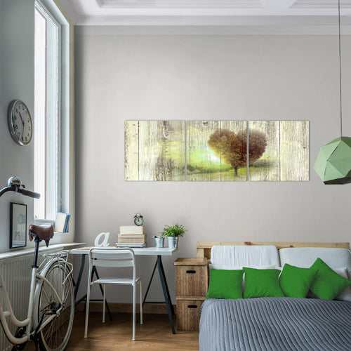 Runa Art Bilder Herbst Vintage 3 Teilig Bild auf Vlies Leinwand Deko Wohnzimmer Schlafzimmer 90 x 30 cm Baum Herz Türkis 606534b