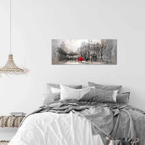 Runa Art Wandbild London 1 Teilig 100 x 40 cm Modern Bild auf Vlies Leinwand Abstrakt Wohnzimmer Schlafzimmer Grau Rot 009712c
