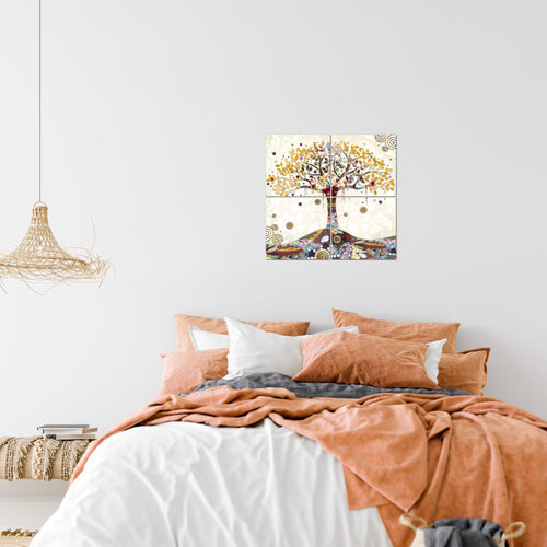 Runa Art - Bilder Gustav Klimt - Baum des Lebens Wandbild auf Vlies Leinwand Wohnzimmer 4 Teilig 80 x 80 cm Modern 004643a