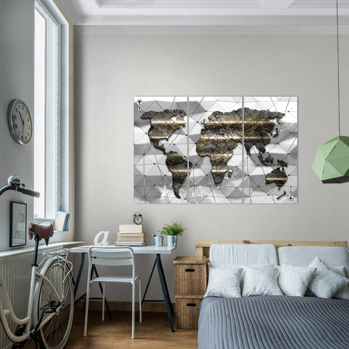 Runa Art Wandbilder Weltkarte Bild XXL Büro Wohnzimmer Braun 3D Effekt 120 x 80 cm 3 Teilig 005231a