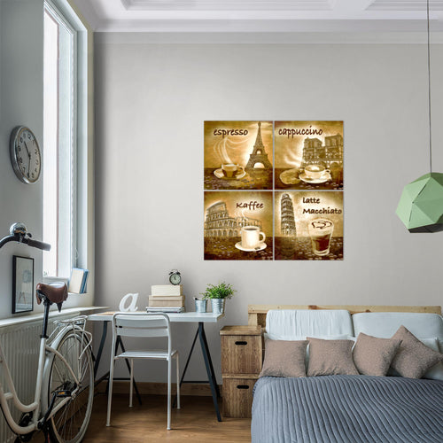 Runa Art - Bilder Küche Kaffee Wandbild auf Vlies Leinwand Esszimmer Küchenbilder 4 Teilig 80 x 80 cm Modern 500743b