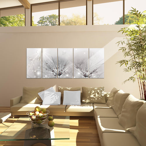 Runa Art Wandbild XXL Pusteblume Wohnzimmer Schlafzimmer 200 x 80 cm Grau 5 Teilig - Made in Germany - 016955c