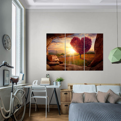 Runa Art Wandbilder Natur Gebirge Bild XXL Wohnzimmer Schlafzimmer Beige Rosa Baum Herz 120 x 80 cm 3 Teilig 607631c
