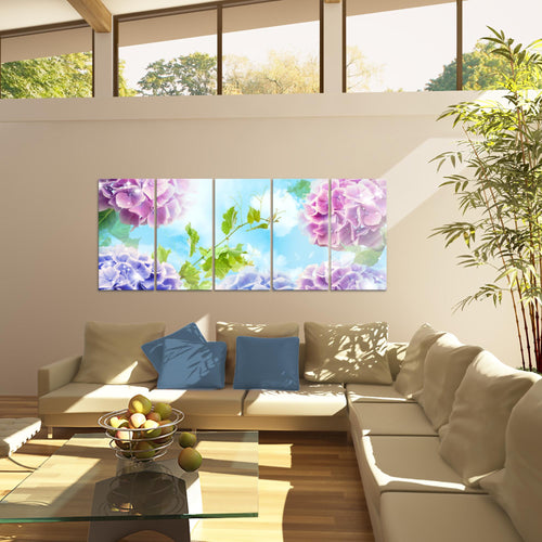Runa Art Bild Blumen Hortensien Wandbilder auf Vlies Leinwand 5 Teilig Wanddekoration Wohnzimmer Schlafzimmer 017556b