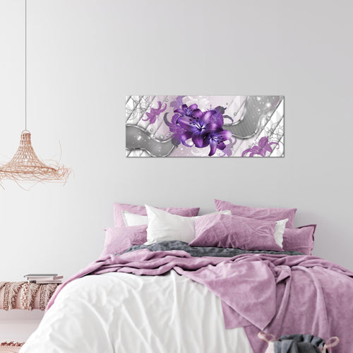 Runa Art Wandbild Blumen Lilien 1 Teilig 100 x 40 cm Modern Bild auf Vlies Leinwand Abstrakt Wohnzimmer Grau Türkis 016512a