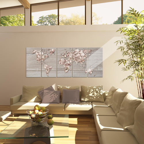 Runa Art Bild Weltkarte Blumen Wandbilder auf Vlies Leinwand 5 Teilig Wanddekoration Wohnzimmer Schlafzimmer 023256c