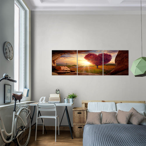 Runa Art Bilder Natur Gebirge 3 Teilig Bild auf Vlies Leinwand Deko Wohnzimmer Schlafzimmer 90 x 30 cm Baum Herz Beige Rosa 607634c