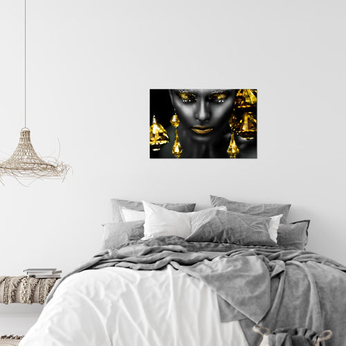 Runa Art Bild Frau Gesicht Lippen Modern Wandbilder Wohnzimmer Schlafzimmer 1 Teilig - Made In Germany - Kosmetik Fashion Schwarz Gold Flur 042115c