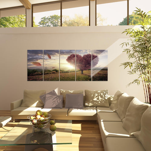 Runa Art Bild Herbst Baum Herz Wandbilder auf Vlies Leinwand 5 Teilig Wanddekoration Wohnzimmer Schlafzimmer 605856a