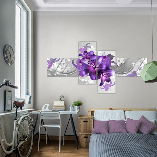 Runa Art Wandbilder Set XXL Blumen LilienWohnzimmer Schlafzimmer Rot 4 Teilig - Made in Germany - 017345b