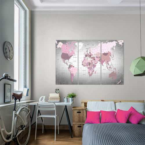 Runa Art Wandbilder Weltkarte Bild XXL Büro Wohnzimmer Beige Kontinente 120 x 80 cm 3 Teilig 023331b