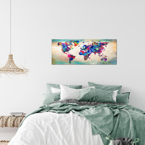 Runa Art Wandbild Weltkarte 1 Teilig 100 x 40 cm Modern Bild auf Vlies Leinwand Vintage Büro Wohnzimmer Rosa Grau 013312c