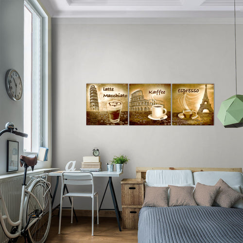 Runa Art Bilder Küche Kaffee 3 Teilig Bild auf Vlies Leinwand Deko Esszimmer Küchenbilder 90 x 30 cm Collage Grün 500734b