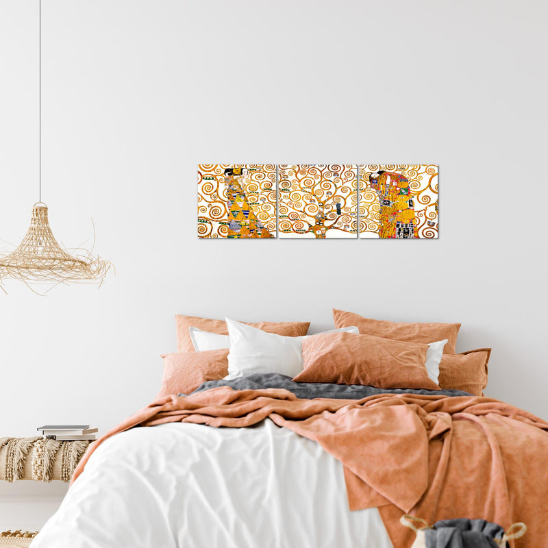 Runa Art - Bilder Gustav Klimt Baum des Lebens 120 x 40 cm 3 Teilig Wandbild auf Vlies Leinwand Gelb Mehrteilig Modern 700033a