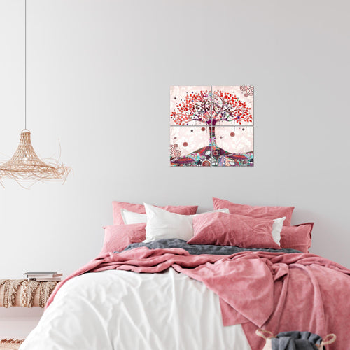 Runa Art - Bilder Gustav Klimt - Baum des Lebens Wandbild auf Vlies Leinwand Wohnzimmer 4 Teilig 80 x 80 cm Modern 004643a