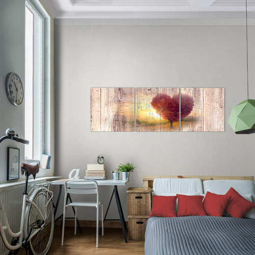 Runa Art Bilder Herbst Vintage 3 Teilig Bild auf Vlies Leinwand Deko Wohnzimmer Schlafzimmer 90 x 30 cm Baum Herz Türkis 606534b