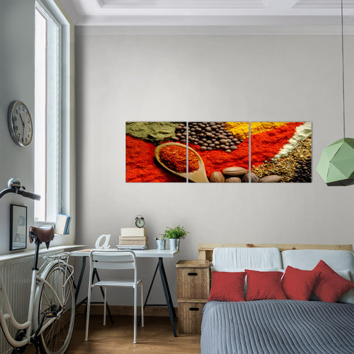 Runa Art - Bilder Küche Gewürze 120 x 40 cm 3 Teilig Wandbild auf Vlies Leinwand Rot Mehrteilig Modern 500433a