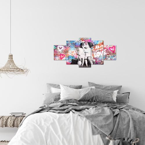Runa Art - Bilder the First Kiss 200 x 100 cm 5 Teilig XXL Wanddekoration Design Bunt 044651a