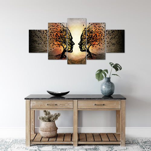Runa Art Bild Wohnzimmer Schlafzimmer Liebe Paar 5 Teilig Bäume Schwarz Orange Wandbilder auf Vlies Leinwand 041253a