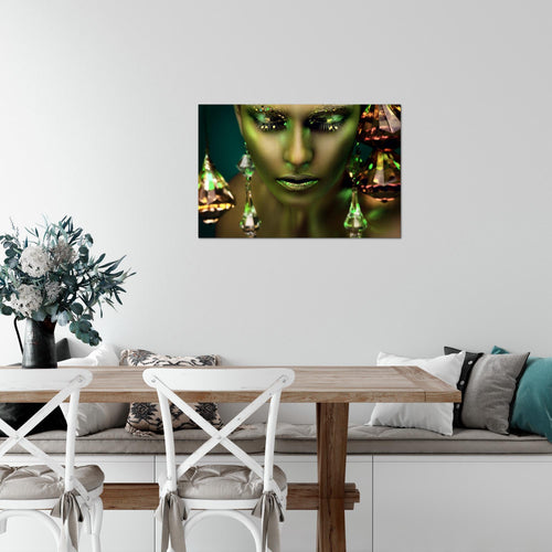 Runa Art Bild Frau Gesicht Lippen Modern Wandbilder Wohnzimmer Schlafzimmer 1 Teilig - Made In Germany - Kosmetik Fashion Türkis Gold Flur 042115a