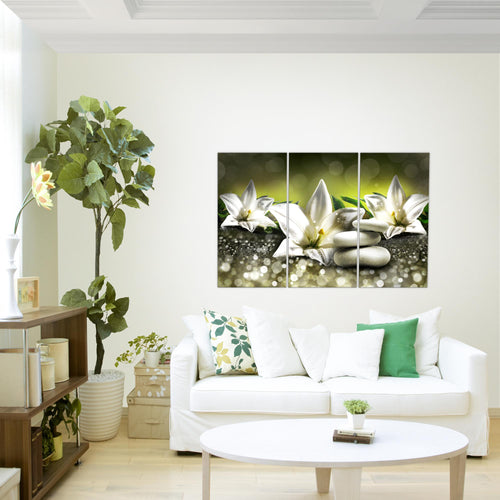 Runa Art Wandbilder Blumen Lilien Bild XXL Wohnzimmer Schlafzimmer Beige Braun Abstrakt 120 x 80 cm 3 Teilig 035831a