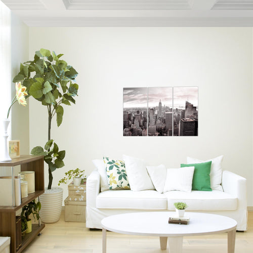 Runa Art Wandbilder New York Bild XXL Wohnzimmer Büro Grau Rosa Skyline 120 x 80 cm 3 Teilig 010231b