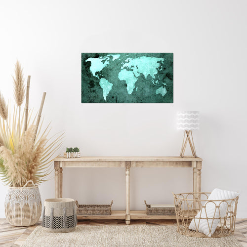 Runa Art Bild Weltkarte Modern Wandbilder Wohnzimmer Büro 1 Teilig - Made In Germany - Vintage Antik Türkis Flur 101715b