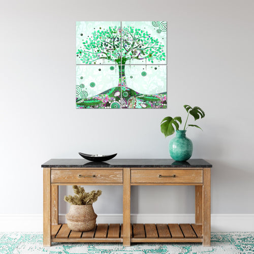 Runa Art - Bilder Gustav Klimt - Baum des Lebens Wandbild auf Vlies Leinwand Wohnzimmer 4 Teilig 80 x 80 cm Modern 004643a