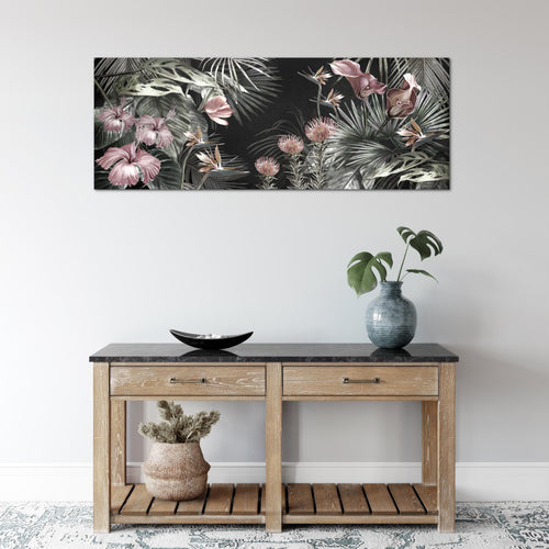 Runa Art Wandbild Blumen 100 x 40 cm Modern Bild auf Vlies Leinwand Vintage Natur Wohnzimmer Grau 043312c