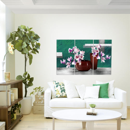 Runa Art Wandbilder Blumen Abstrakt Bild XXL Wohnzimmer Schlafzimmer Grau Rot Blumenvase 120 x 80 cm 3 Teilig 035231a