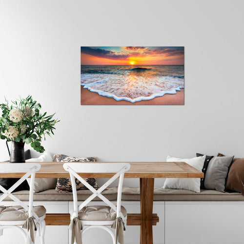 Runa Art Bild Strand Meer Modern Wandbilder Wohnzimmer Schlafzimmer 1 Teilig - Made In Germany - Sonnenuntergang Orange Flur 044515a