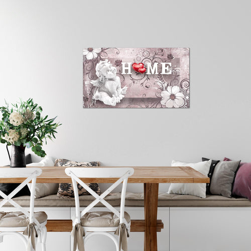 Runa Art Bild Engel Vintage Modern Wandbilder Wohnzimmer Schlafzimmer 1 Teilig - Made In Germany - Blumen Grau Rot Flur 030815c