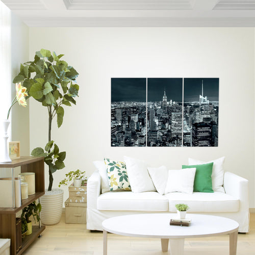 Runa Art Wandbilder New York Skyline Bild XXL Wohnzimmer Büro Violett Lila Städte 120 x 80 cm 3 Teilig 036231a