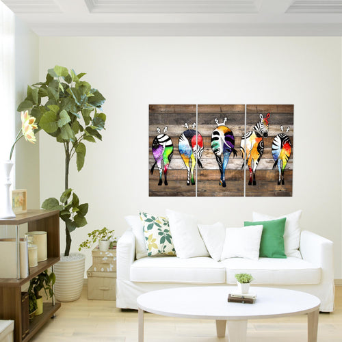 Runa Art Wandbilder Zebra Bild XXL Wohnzimmer Schlafzimmer Grau Bunt Abstrakt 120 x 80 cm 3 Teilig 034031c