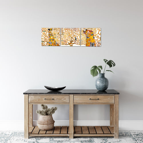 Runa Art - Bilder Gustav Klimt Baum des Lebens 120 x 40 cm 3 Teilig Wandbild auf Vlies Leinwand Gelb Mehrteilig Modern 700033a