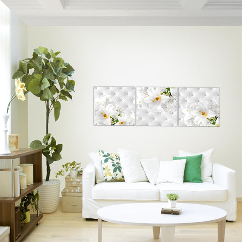 Runa Art - Bilder Blumen Abstrakt 120 x 40 cm 3 Teilig Wandbild auf Vlies Leinwand Grau Silber Mehrteilig Modern 030333c
