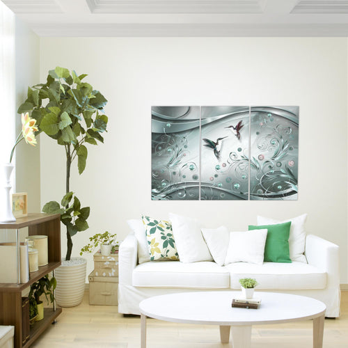 Runa Art Wandbilder Vintage Vogel Bild XXL Wohnzimmer Schlafzimmer Türkis Grau Abstrakt 120 x 80 cm 3 Teilig 038331b
