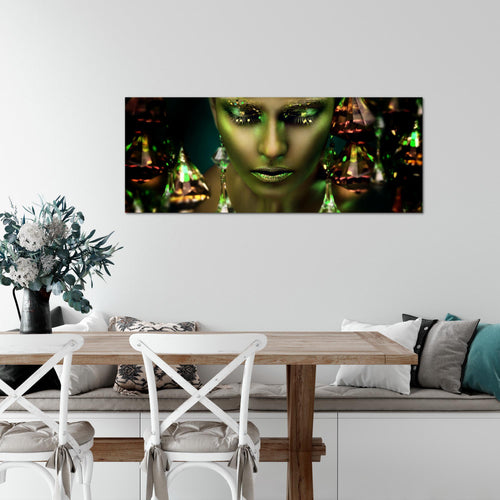 Runa Art Wandbild Frau Gesicht Lippen 100 x 40 cm Modern Bild auf Vlies Leinwand Kosmetik Fashion Wohnzimmer Schlafzimmer Schwarz Gold 042112c