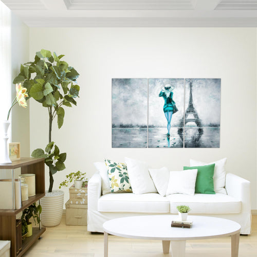 Runa Art Bild Paris Eifelturm Modern Wandbilder Wohnzimmer Schlafzimmer 1 Teilig - Made In Germany - Abstrakt Türkis Grau Flur 035615b