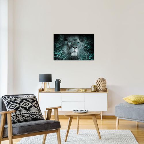 Runa Art Bild Afrika Löwe Modern Wandbilder Wohnzimmer Schlafzimmer 1 Teilig - Made In Germany - Abstrakt Tiere Schwarz Türkis Flur 040715b