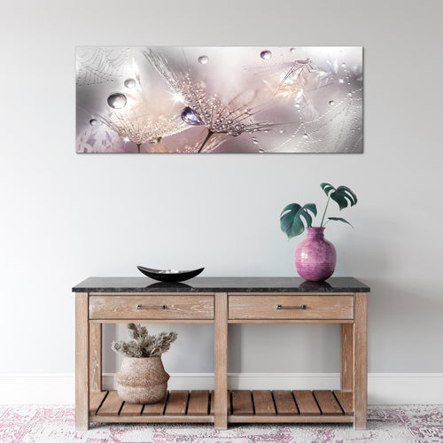 Runa Art Wandbild Blumen Pusteblumen 100 x 40 cm Modern Bild auf Vlies Leinwand Morgentau Wohnzimmer Schwarz Weiss 043112c